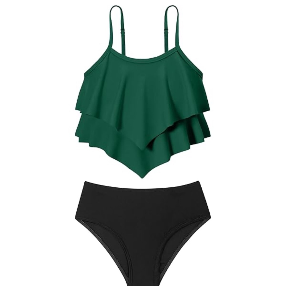 Two Piece Bikini Set Stripe Full Coverage Swimsuit Tummy Control Padded L
